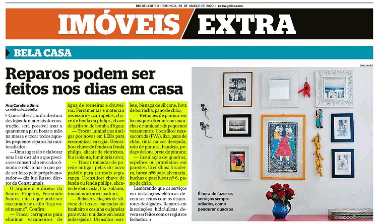 Jornal Extra (Imóveis) – Reparos podem ser feitos nos dias em casa